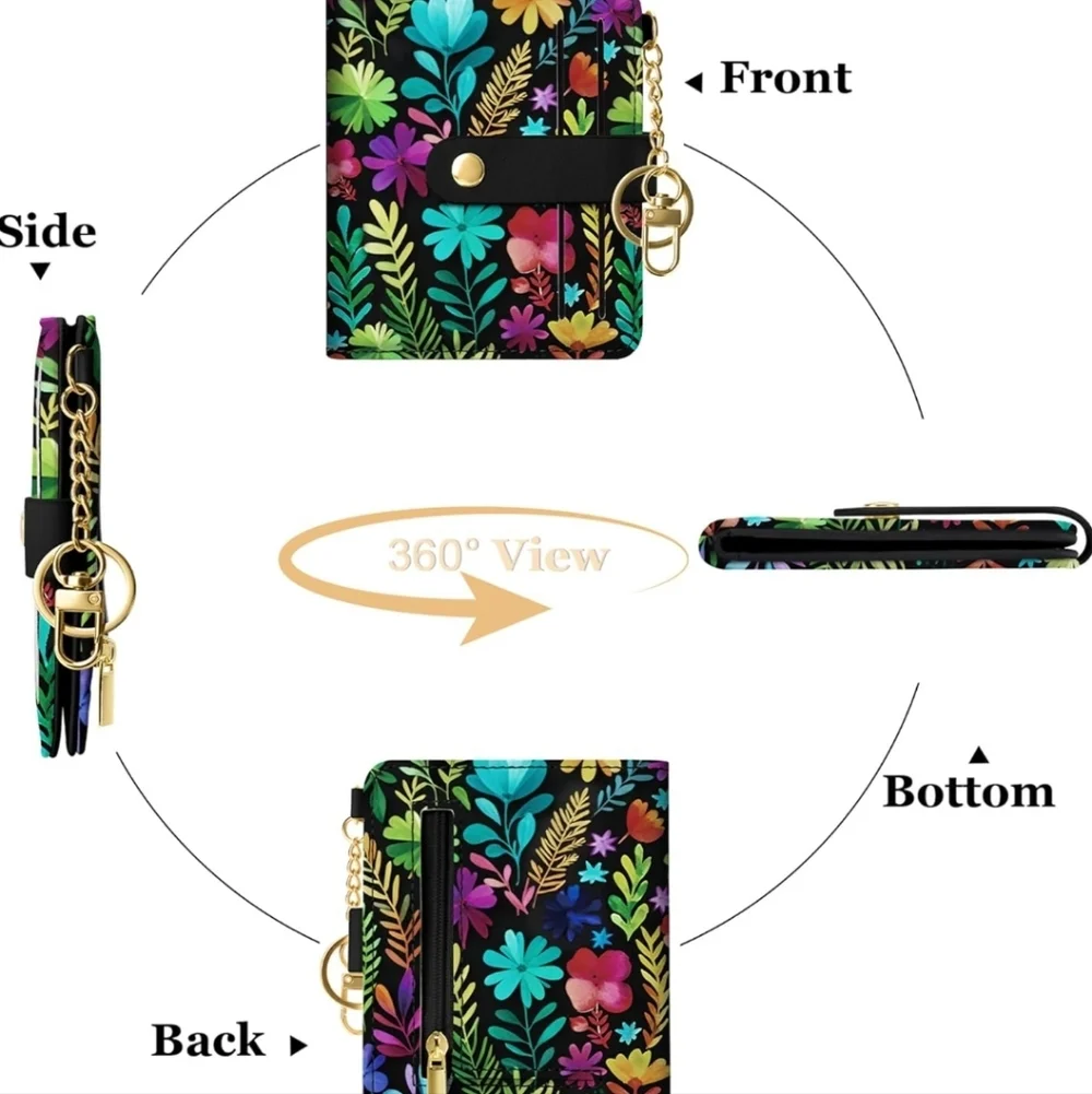 Floral Pattern Wallet with Gold Accents